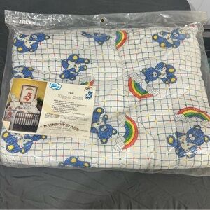 Vintage 1984 Baby Dreams Quilt Blanket Rainbow Primary Red Bear Pride 43"x34"